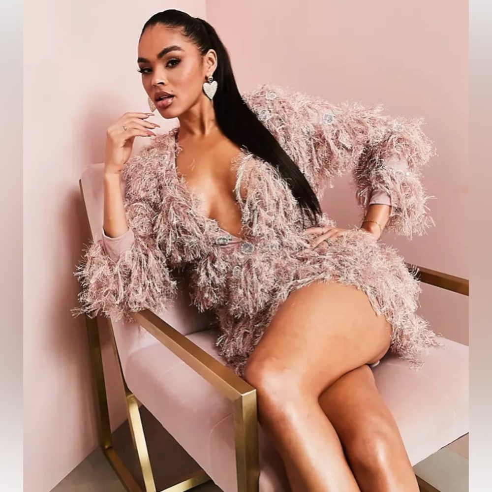 ASOS LUXE Faux Feather Pink Mini Dress - Size 6
